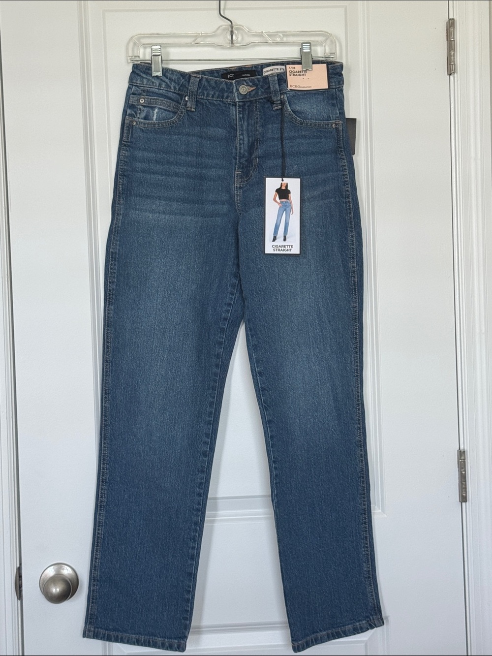 BCBG Classic Women's Straight-Leg Jeans in Medium Blue